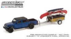 1/64 2021 Jeep Gladiator Texas Trail Limited Editi 1/64 2021 Jeep Gladiator Texas Trail Limited Edition with Canoe Trailer with Canoe Rack Canoe and Kayak *Hitch & Tow Series 24*, hydro blue pearl coat
